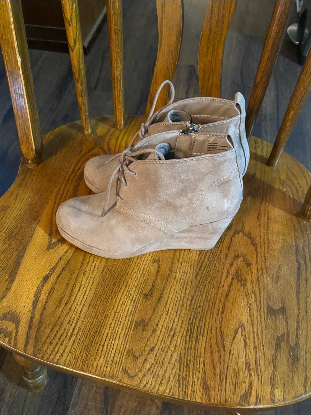 DV by Dolce Vita Taupe Suede Lace-Up Wedge Booties